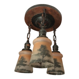 Early 20th Century Arts and Crafts Perkins Reverse Painted Chandelier For Sale