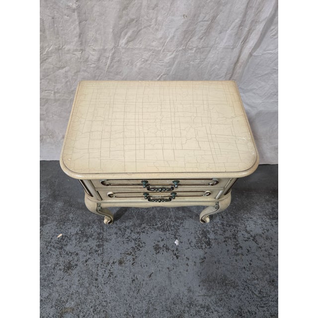 Cream Pair of Vintage Louis XV Style French Provincial Crackle Finish Nightstands For Sale - Image 8 of 11