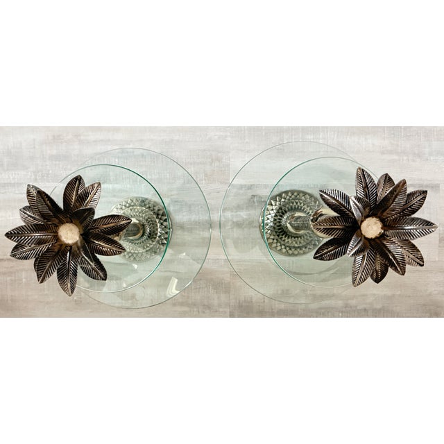 Contemporary Pair of Vintage Godinger Silver Co Art Palm Tree Two Tier Glass Serving Stands For Sale - Image 3 of 6
