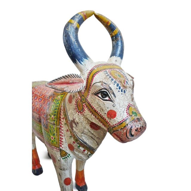 Antique Wood Painted Brahma Cow For Sale In Los Angeles - Image 6 of 9