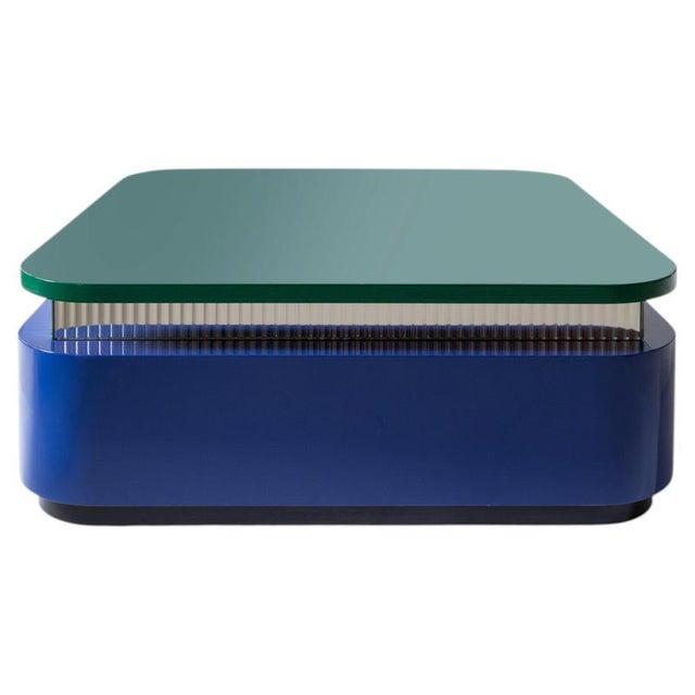 Blue Thelma & Louise Coffee Table in Glossy Lacquered MDF & Flute Mirror by Softhouse For Sale - Image 8 of 8