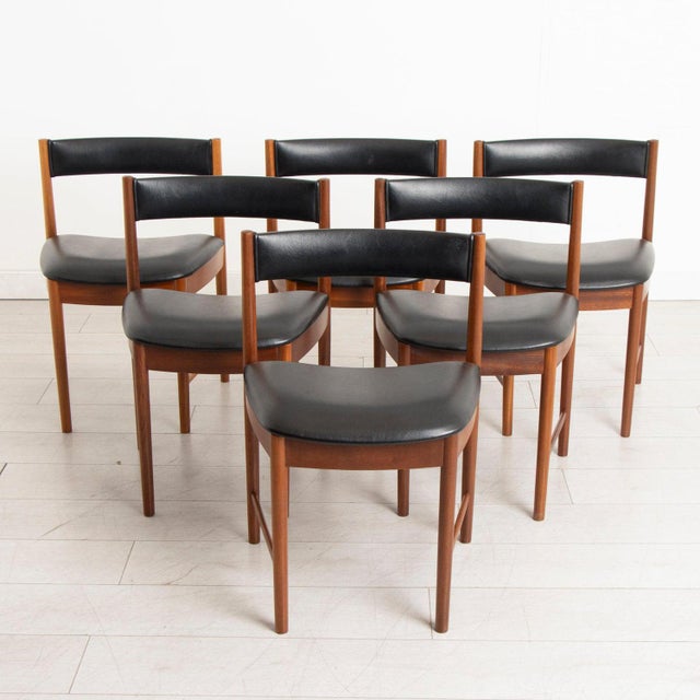 Teak Dining Chairs with Original Black Vinyl Upholstery from McIntosh, 1960, Set of 6 For Sale - Image 10 of 10