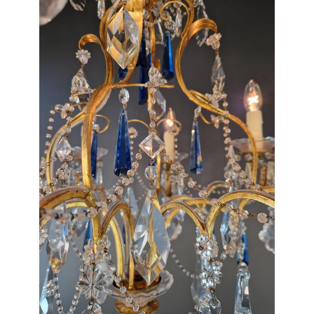 Vintage Venetian Rococo Style Crystal Chandelier Cobalt Blue and Clear Crystals For Sale - Image 10 of 12