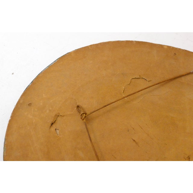 Oval Wall Mirror with Pewter Frame Decorated with Large Flowers in Relief, with Turquoise Heart, 1950s For Sale - Image 10 of 16