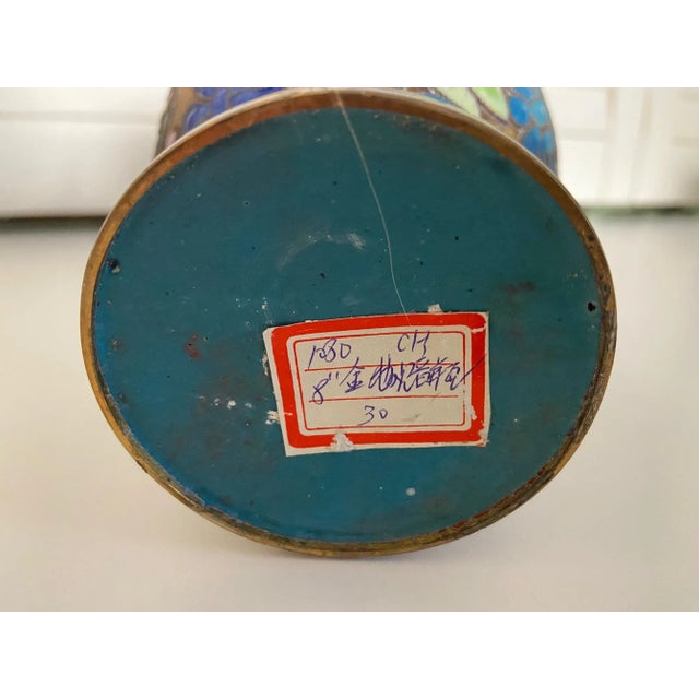 Metal Vintage Japanese Cloisonné Brass and Enamel Vase For Sale - Image 7 of 8