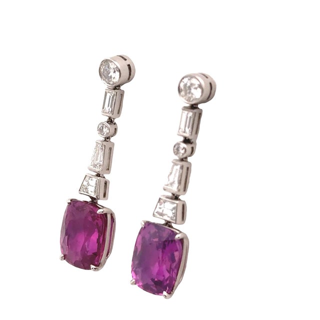 Early 21st Century 4.89ct & 4.43ct Pink Sapphire Diamond 18k White Gold Earrings, Agl Certified-Set of 2 For Sale - Image 5 of 6