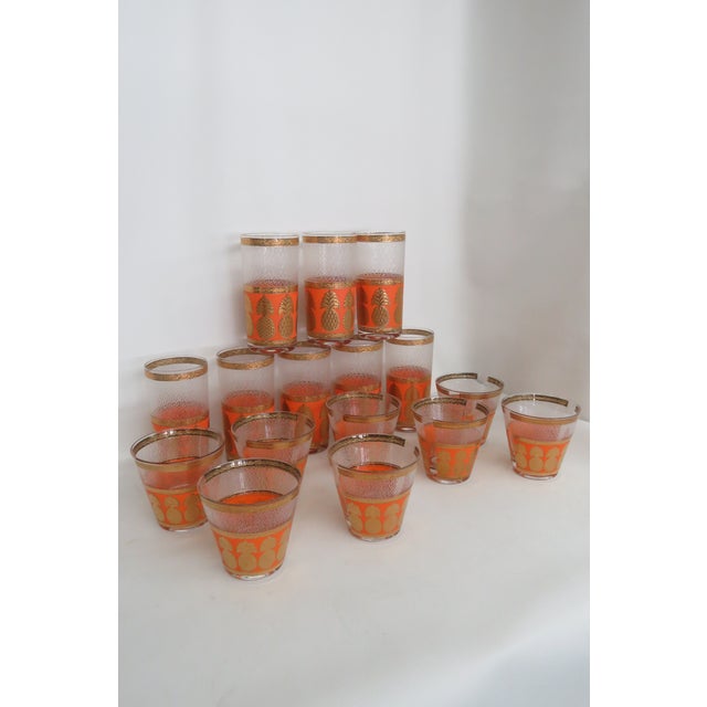 Culver Mid Century Gold Pineapple and Orange Water Whiskey Tumbler Glasses 4601b For Sale - Image 10 of 18