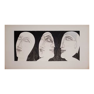 Young Woman and Her Double Drawing by Henry de Waroquier, 1934 For Sale