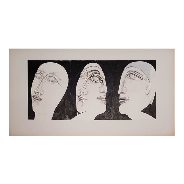 Young Woman and Her Double Drawing by Henry de Waroquier, 1934 For Sale