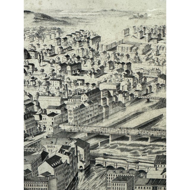 Early 20th Century Vintage Framed Bird’s Eye View City Lithograph Print Panoramic Map Architectural For Sale - Image 5 of 8