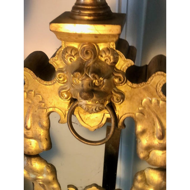 Metal Continental Antique Doré Bronze Andirons with Lion Motifs - A Pair For Sale - Image 7 of 18