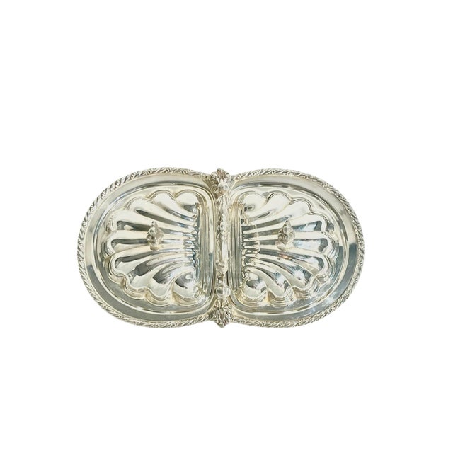 Mid 20th Century Vintage Hollywood Regency Shell Form 2 Section Caviar Serving Dish For Sale - Image 5 of 15