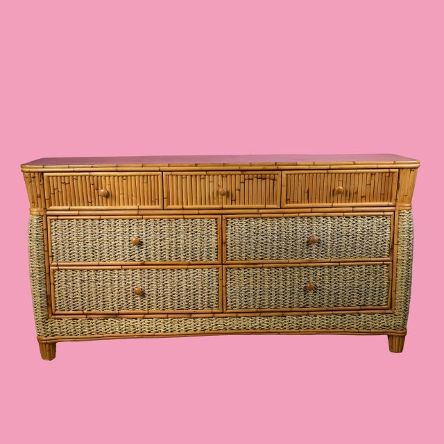 Wood Late 20th Century Jute and Split Rattan Dresser For Sale - Image 7 of 8