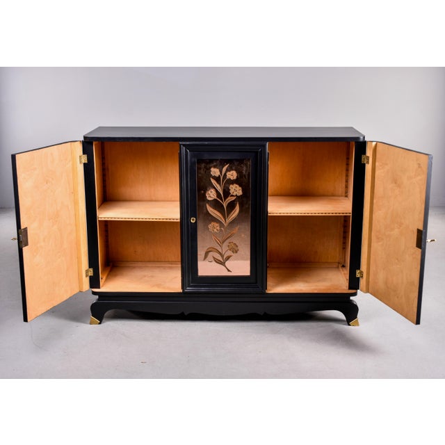 French Art Deco Buffet With Black Finish and Mirrored Center