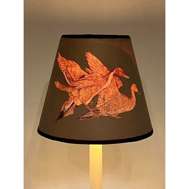 Vintage Candlestick Table Lamp With Handmade Shade With American Pintail Ducks For Sale - Image 11 of 12
