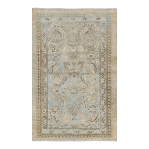 Antique Zabihi Collection Camel Powder Blue Persian Serab Small Rug