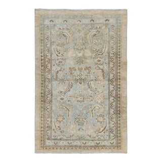 Antique Zabihi Collection Camel Powder Blue Persian Serab Small Rug - 2'7" x 4'1" For Sale