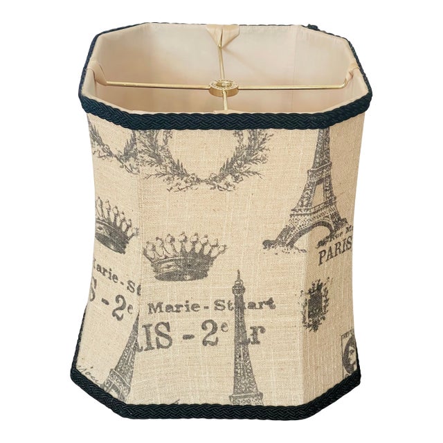 1970s French Paris Linen Hexagon Lamp Shade For Sale