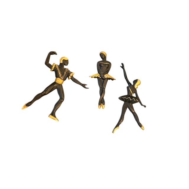 Vintage, Set of 3, MCM Black & Gold Bronze Ballerina Man Women Dancing, Wall Art, Home Decor, 10" For Sale In Orlando - Image 6 of 10