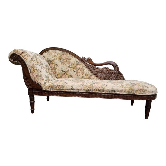 Antique Victorian Floral Swan Chaise Lounge Chairish