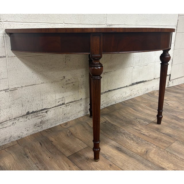 Sheraton Vintage Sheraton Style Mahogany Demilune Console Table Hall Table For Sale - Image 4 of 11
