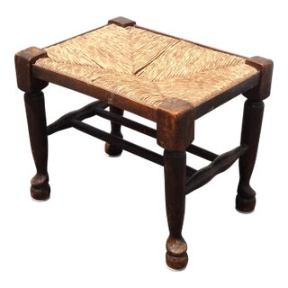 Vintage French Country Rush Footstool Stool Ottoman W Rush For Sale