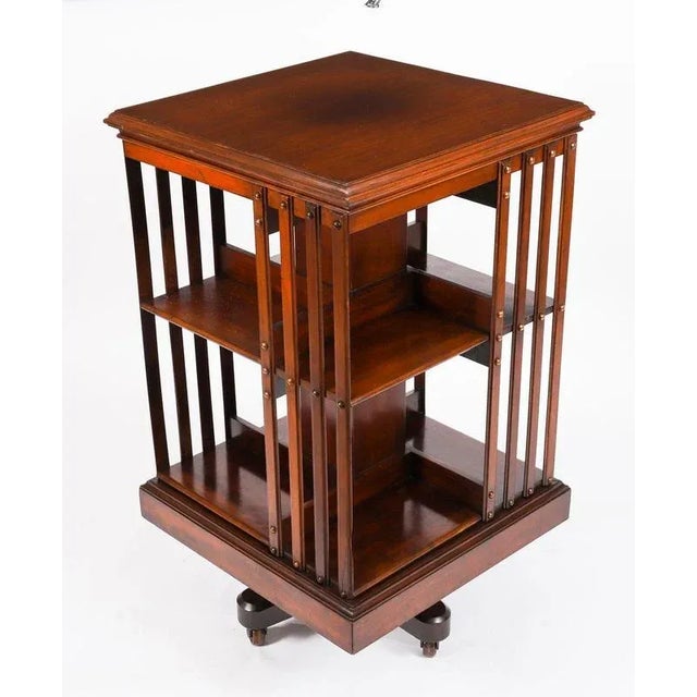 Brown Antique English Walnut Revolving Bookcase, 1890s For Sale - Image 8 of 11