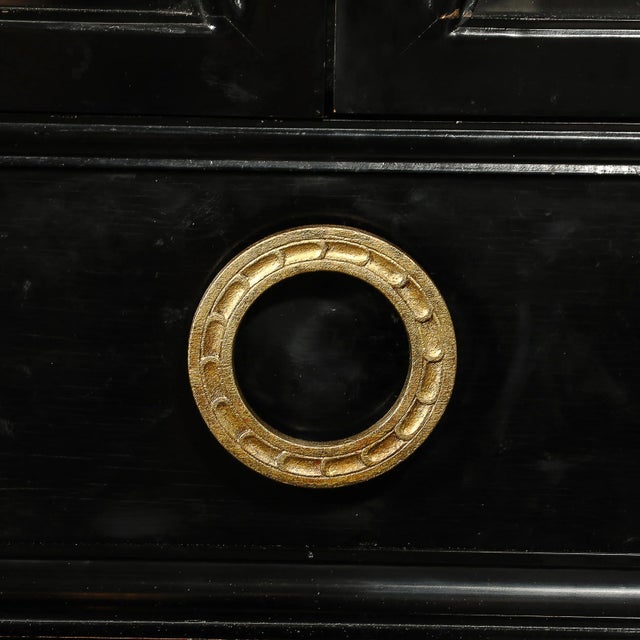 1950s Rare James Mont Cabinet in Black Lacquer W/ Gilt Carved Handles For Sale - Image 5 of 12