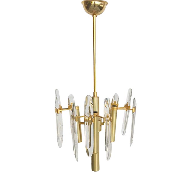 Mid-Century Modern Italian Brass & Crystal Glass Chandelier by Gaetano Sciolari for Sciolari, 1966 For Sale