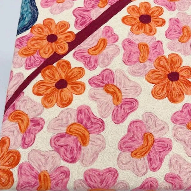 2020s One-of-Kind Bold Colorful Floral Ottoman For Sale - Image 5 of 6