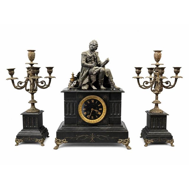 Table Clock and Candelabra Garnish, 19th Century, Set of 3 For Sale - Image 6 of 6