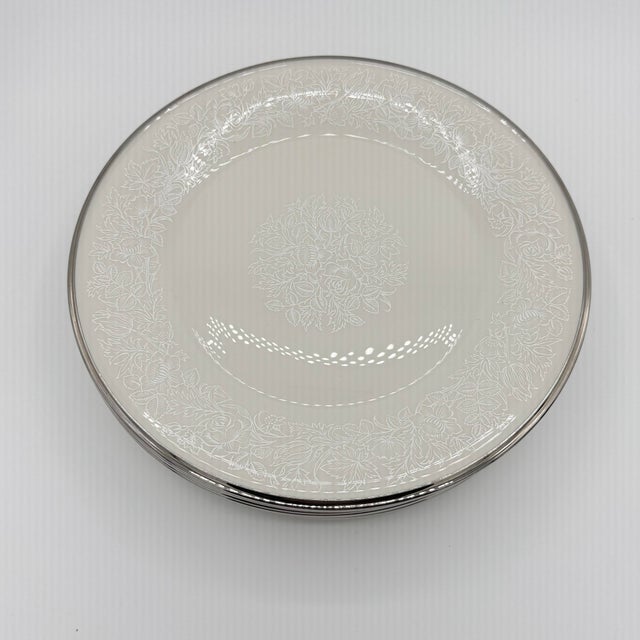 Ceramic Vintage Lenox Moonspun Ivory & Platinum Dinnerware, Service for 6, Set of 18 For Sale - Image 7 of 11