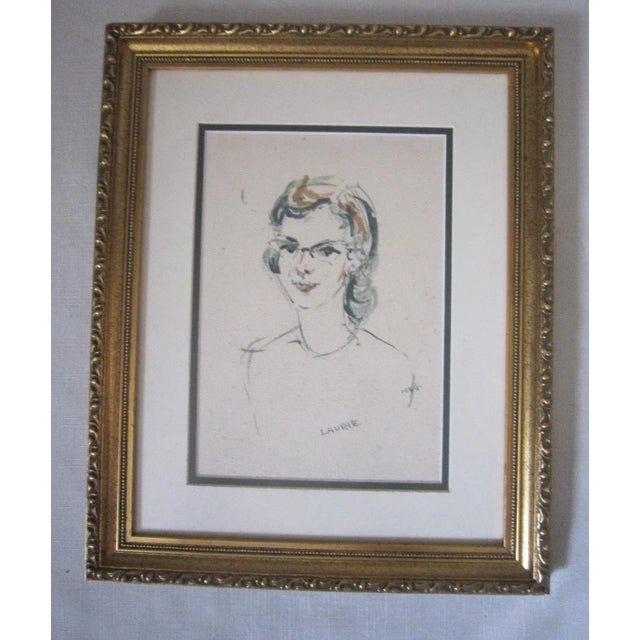 Sweet watercolor and ink portrait of a young woman. Titled "Laurie" it is from the 60's. It is signed by the artist and...
