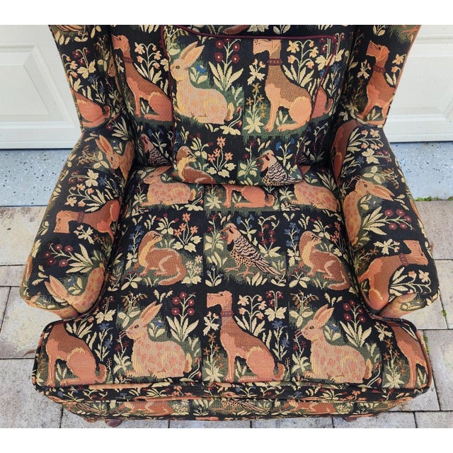 Brown Vintage Robert Allen Chippendale Wingback Armchair French Country Farmhouse Animals For Sale - Image 8 of 11