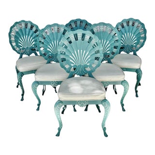 Shell Back Grotto Chairs Set of Six Vintage Brown Jordan Style For Sale