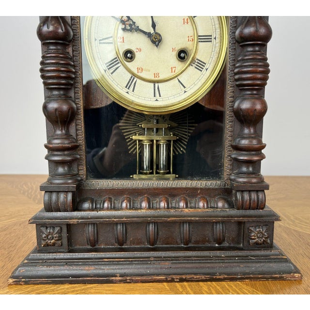 Metal Vintage Junghans Wooden Mantel Clock For Sale - Image 7 of 18