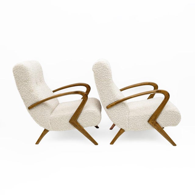 Paolo Buffa Mid-Century Modern Italian Bouclè Armchairs attributed to Paolo Buffa, 1950, Set of 2 For Sale - Image 4 of 10