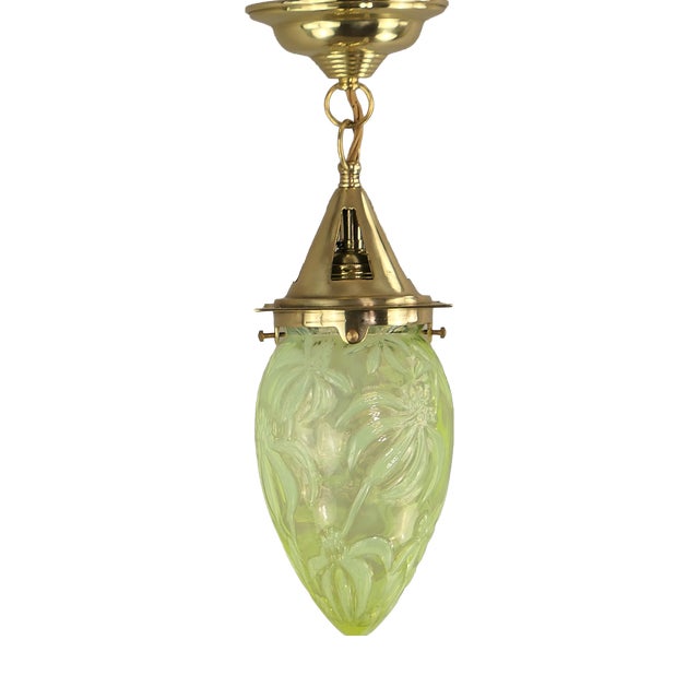 Art Nouveau Viennese Pendant Lamp with Uranium Vaseline Glass Shade, Austria, 1920s For Sale