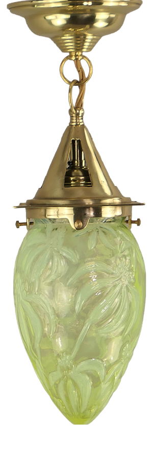 Art Nouveau Viennese Pendant Lamp with Uranium Vaseline Glass Shade, Austria, 1920s