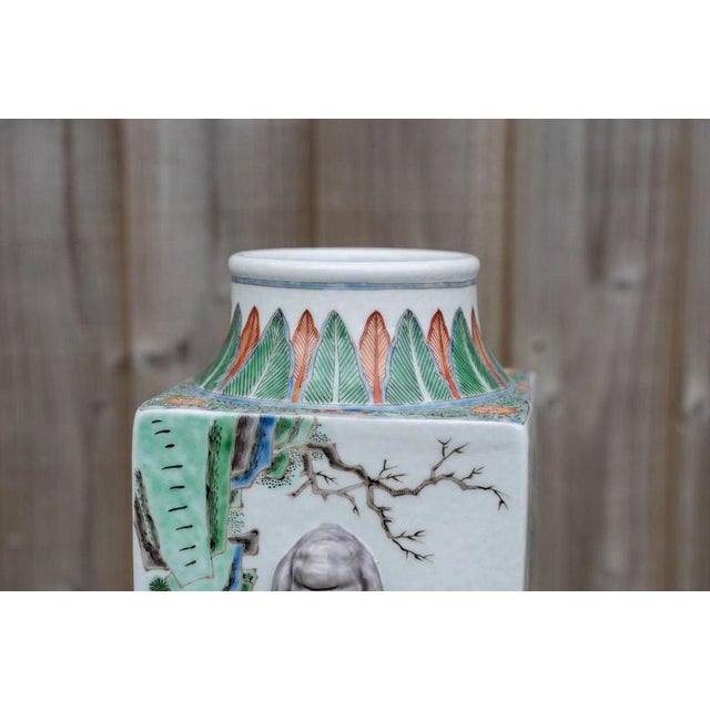 Antique Chinese Famille Verte Wucai Square Cong-Form Porcelain Vase For Sale - Image 16 of 18