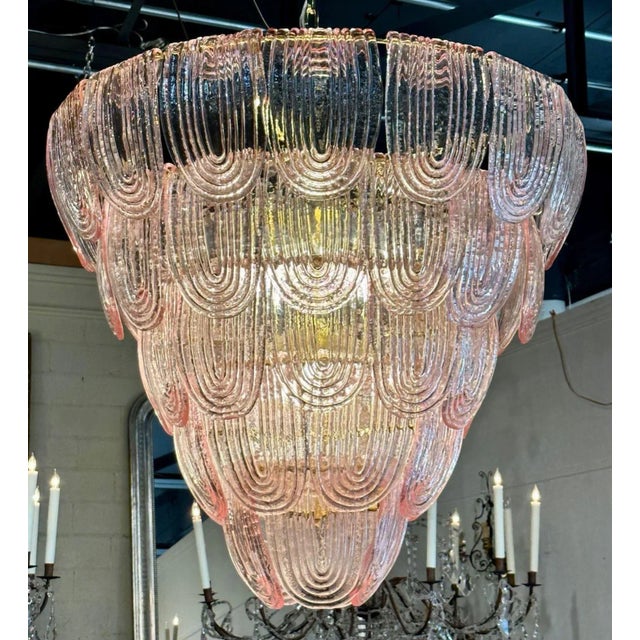 Glass Modern Pink Murano Glass Waterfall Chandelier For Sale - Image 7 of 7