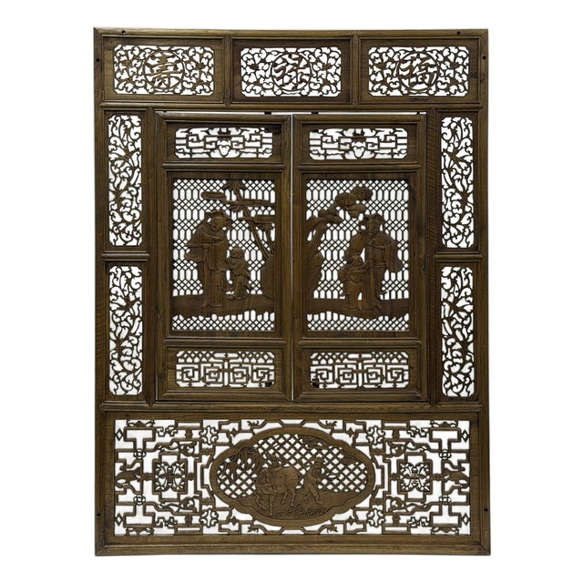 Chinese Scholars Student Motifs Wood Wall Panel Window Screen For Sale