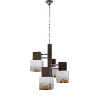 Vintage Italian Pendant Light with Murano Glass Shades and Anodized Metal Frame, 1970s For Sale