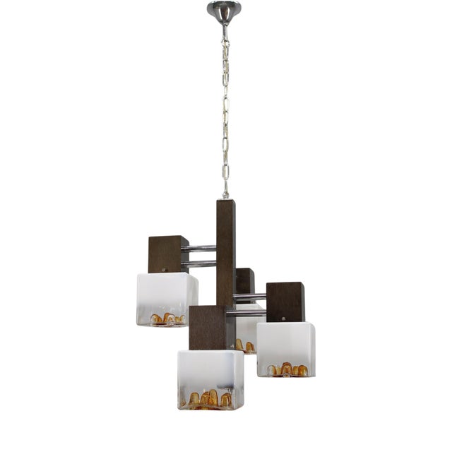 Vintage Italian Pendant Light with Murano Glass Shades and Anodized Metal Frame, 1970s For Sale