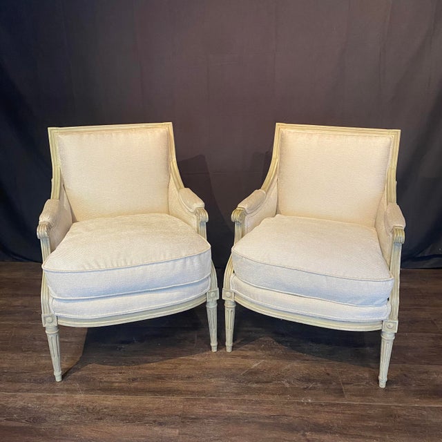 19th Century French Louis XVI Painted Bergère Chairs -a Pair For Sale - Image 9 of 10