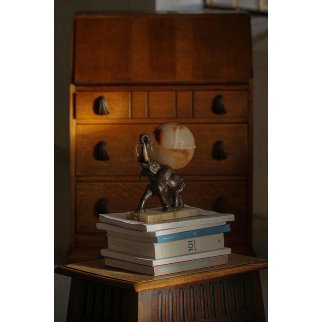 Early 20th Century Art Deco Elephant Table Lamp with Alabaster Globe, 1930s For Sale - Image 6 of 18