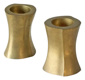 Mid-Century Modern Brutalist Candleholders in Patinated Brass, 1970s, Set of 2