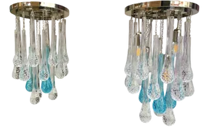 Flush Mounts in Metal Frame with Transparent and Blue Big Drops from Simoeng, Set of 2
