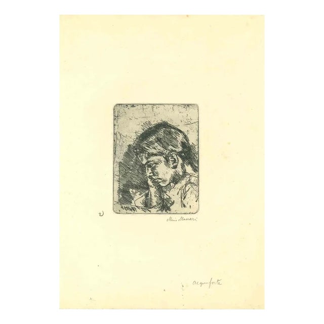 Mino Maccari, Portrait of Girl, Original Print, Mid-20th Century For Sale