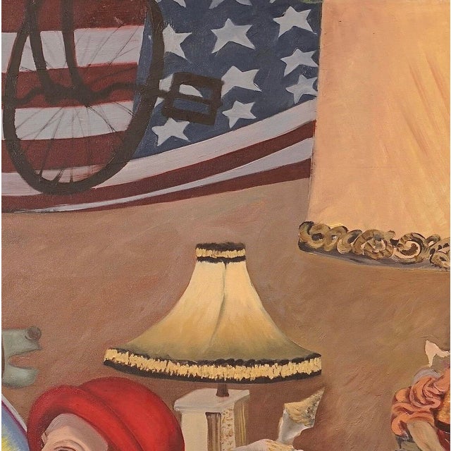 2000 - 2009 Marc Zimmerman "Mid Century Modern I" Oil Painting, Abstract Geometric, Deep Teal Ground, Red White and Gold, Contemporary Art West Coast For Sale - Image 5 of 8